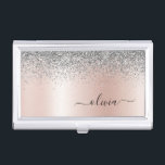 Rose Gold - Blush Pink Silver Glitter Monogram Business Card Case<br><div class="desc">Rose Gold - Blush Pink and Silver Faux Foil Metallic Sparkle Glitter Brushed Metal Monogram Name Business Card Holder. This makes the perfect sweet 16 birthday,  wedding,  bridal shower,  anniversary,  baby shower or bachelorette party gift for someone that loves glam luxury and chic styles.</div>