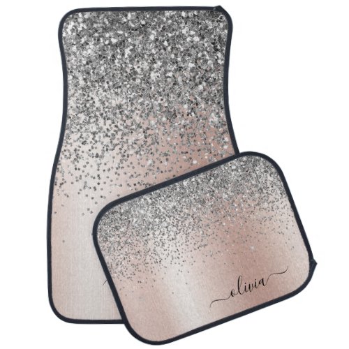 Rose Gold _ Blush Pink Silver Glitter Monogram Car Floor Mat