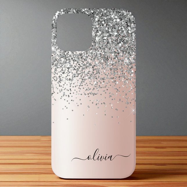 Rose Gold - Blush Pink Silver Glitter Monogram Case-Mate iPhone Case (Creator Uploaded)