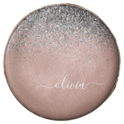 Rose Gold Blush Pink Silver Glitter Monogram Chocolate Covered Oreo