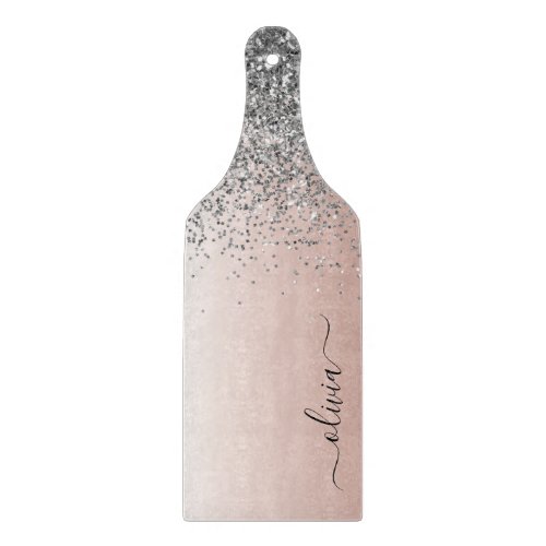 Rose Gold _ Blush Pink Silver Glitter Monogram Cutting Board