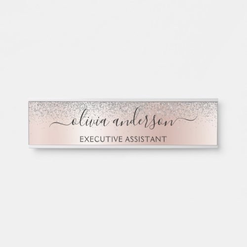 Rose Gold _ Blush Pink Silver Glitter Monogram Door Sign