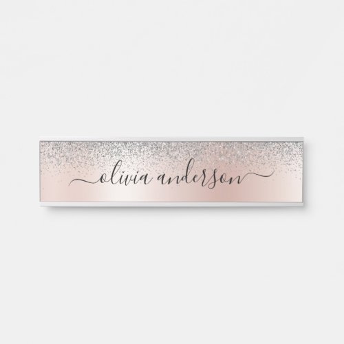 Rose Gold _ Blush Pink Silver Glitter Monogram Door Sign