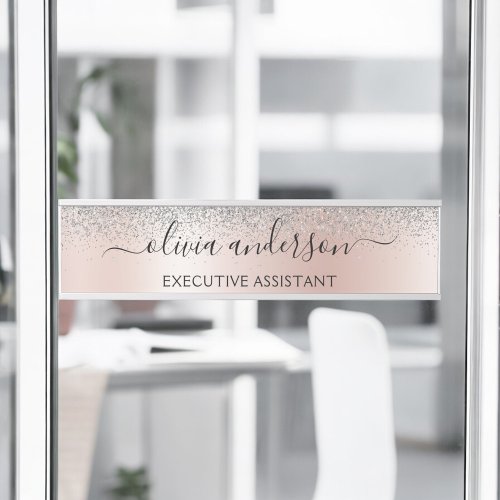 Rose Gold _ Blush Pink Silver Glitter Monogram Door Sign