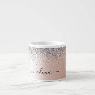 Rose Gold - Blush Pink Silver Glitter Monogram Espresso Cup