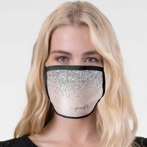 Rose Gold _ Blush Pink Silver Glitter Monogram Face Mask