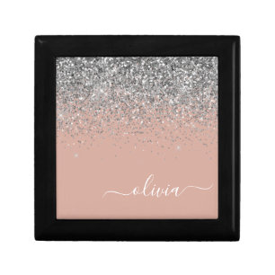 Rose Gold Blush Pink Silver Glitter Monogram Gift Box