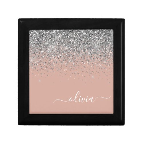 Rose Gold Blush Pink Silver Glitter Monogram Gift Box