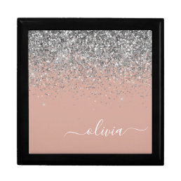 Rose Gold Blush Pink Silver Glitter Monogram Gift Box