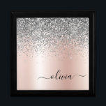 Rose Gold - Blush Pink Silver Glitter Monogram Gift Box<br><div class="desc">Rose Gold - Blush Pink and Silver Faux Foil Metallic Sparkle Glitter Brushed Metal Monogram Name Jewelry Keepsake Box. This makes the perfect graduation,  birthday,  wedding,  bridal shower,  anniversary,  baby shower or bachelorette party gift for someone that loves glam luxury and chic styles.</div>