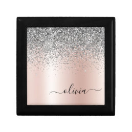 Rose Gold - Blush Pink Silver Glitter Monogram Gift Box