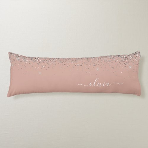 Rose Gold Blush Pink Silver Glitter Monogram Girly Body Pillow