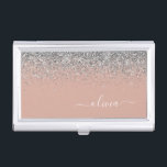 Rose Gold Blush Pink Silver Glitter Monogram Girly Business Card Case<br><div class="desc">Rose Gold - Blush Pink and Silver Sparkle Glitter Script Monogram Name Business Card Holder. This makes the perfect sweet 16 birthday,  wedding,  bridal shower,  anniversary,  baby shower or bachelorette party gift for someone that loves glam luxury and chic styles.</div>