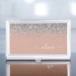 Rose Gold Blush Pink Silver Glitter Monogram Girly Business Card Case<br><div class="desc">Rose Gold - Blush Pink and Silver Sparkle Glitter Script Monogram Name Business Card Holder. This makes the perfect sweet 16 birthday,  wedding,  bridal shower,  anniversary,  baby shower or bachelorette party gift for someone that loves glam luxury and chic styles.</div>