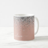 Rose Gold Blush Pink Silver Glitter Monogram Girly Coffee Mug (Front Right)