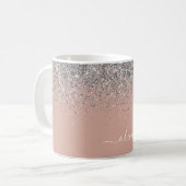 Rose Gold Blush Pink Silver Glitter Monogram Girly Coffee Mug (Front Left)