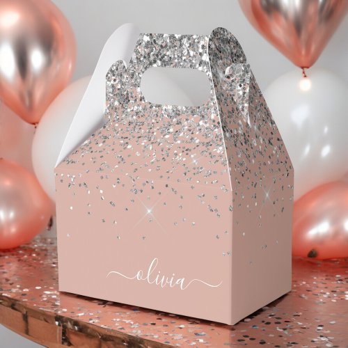 Rose Gold Blush Pink Silver Glitter Monogram Girly Favor Boxes