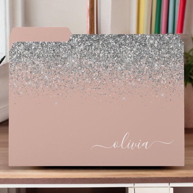 Rose Gold Blush Pink Silver Glitter Monogram Girly File Folder (Creator Uploaded)