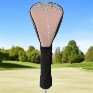 Rose Gold Blush Pink Silver Glitter Monogram Girly Golf Head Cover
