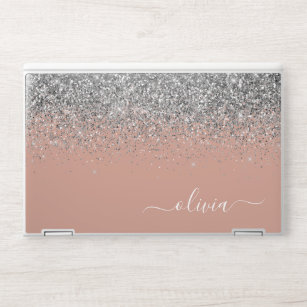 Rose Gold Blush Pink Silver Glitter Monogram Girly HP Laptop Skin