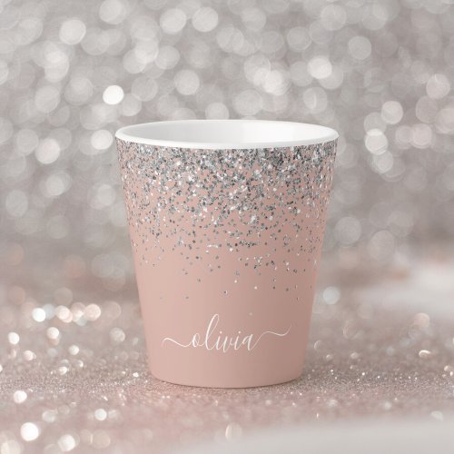 Rose Gold Blush Pink Silver Glitter Monogram Girly Latte Mug