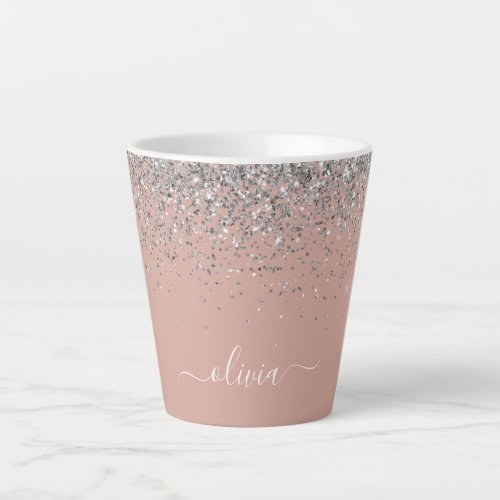 Rose Gold Blush Pink Silver Glitter Monogram Girly Latte Mug