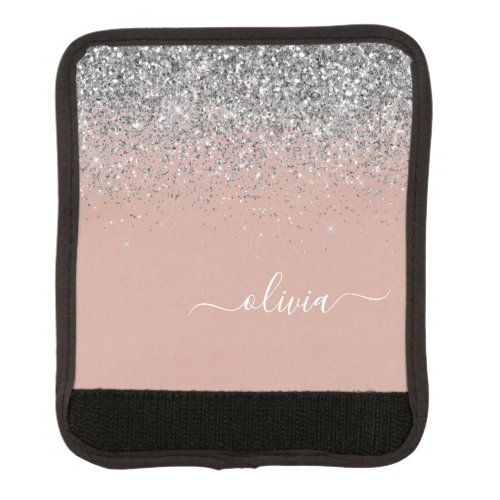 Rose Gold Blush Pink Silver Glitter Monogram Girly Luggage Handle Wrap
