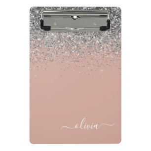 Rose Gold Blush Pink Silver Glitter Monogram Girly Mini Clipboard