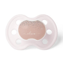 Rose Gold Blush Pink Silver Glitter Monogram Girly Pacifier