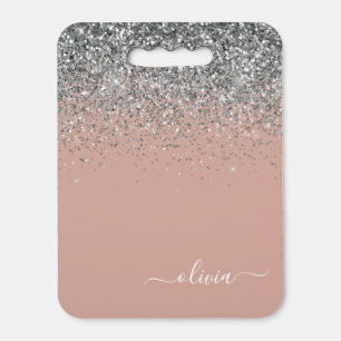Rose Gold Blush Pink Silver Glitter Monogram Girly Seat Cushion