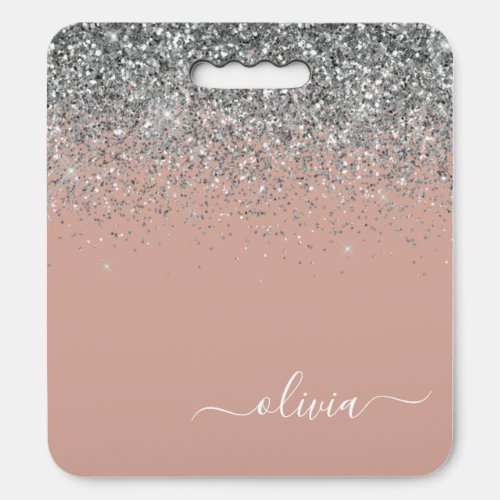 Rose Gold Blush Pink Silver Glitter Monogram Girly Seat Cushion