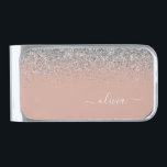 Rose Gold Blush Pink Silver Glitter Monogram Girly Silver Finish Money Clip<br><div class="desc">Rose Gold Blush Pink and Silver Sparkle Glitter Brushed Metal Monogram Name Money Clip. This makes the perfect graduation,  sweet 16 birthday,  wedding,  bridal shower,  anniversary,  baby shower or bachelorette party gift for someone that loves glam luxury and chic styles.</div>