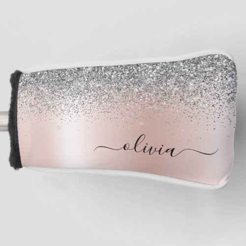 Rose Gold _ Blush Pink Silver Glitter Monogram Golf Head Cover