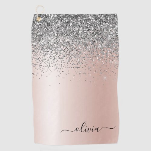 Rose Gold _ Blush Pink Silver Glitter Monogram Golf Towel