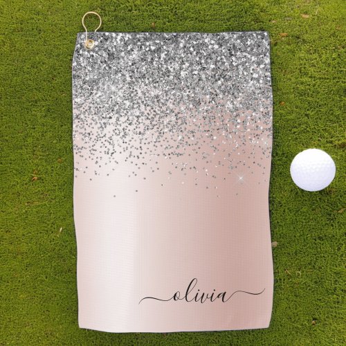 Rose Gold _ Blush Pink Silver Glitter Monogram Golf Towel