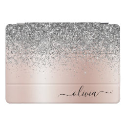 Rose Gold - Blush Pink Silver Glitter Monogram iPad Pro Cover