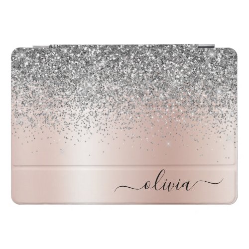Rose Gold _ Blush Pink Silver Glitter Monogram iPad Pro Cover
