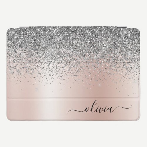 Rose Gold - Blush Pink Silver Glitter Monogram iPad Pro Cover