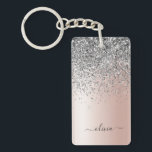 Rose Gold - Blush Pink Silver Glitter Monogram Keychain<br><div class="desc">Rose Gold - Blush Pink and Silver Faux Foil Metallic Sparkle Glitter Brushed Metal Monogram Name Keychain. This makes the perfect sweet 16 birthday,  wedding,  bridal shower,  anniversary,  baby shower or bachelorette party gift for someone that loves glam luxury and chic styles.</div>