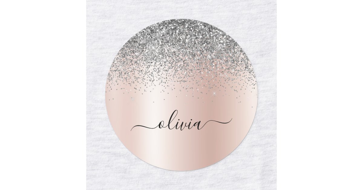 Blush pink holographic glitter return address label