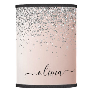 Rose Gold - Blush Pink Silver Glitter Monogram Lamp Shade