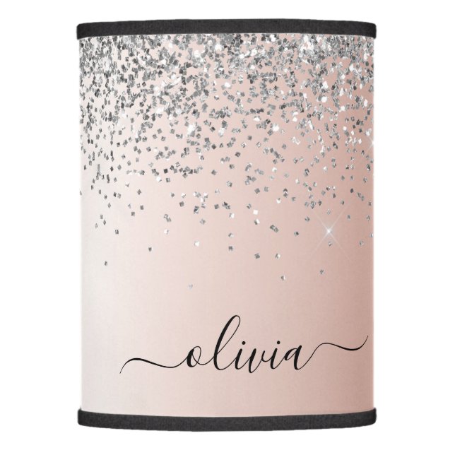 Rose Gold - Blush Pink Silver Glitter Monogram Lamp Shade (Front)