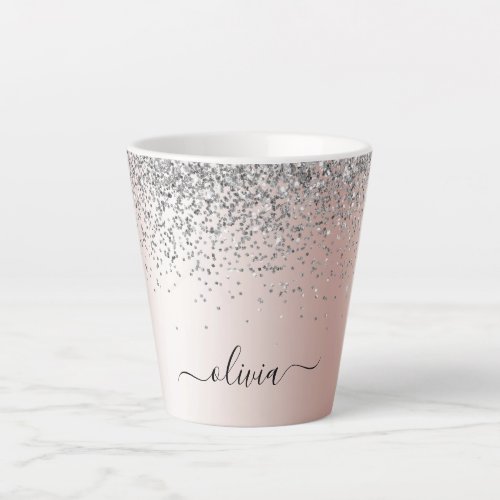 Rose Gold _ Blush Pink Silver Glitter Monogram Latte Mug