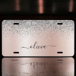 Rose Gold - Blush Pink Silver Glitter Monogram License Plate<br><div class="desc">Rose Gold - Blush Pink and Silver Faux Foil Metallic Sparkle Glitter Brushed Metal Monogram Name and Initial License Plate Cover. This makes the perfect sweet 16 birthday,  wedding,  bridal shower,  anniversary,  baby shower or bachelorette party gift for someone that loves glam luxury and chic styles.</div>