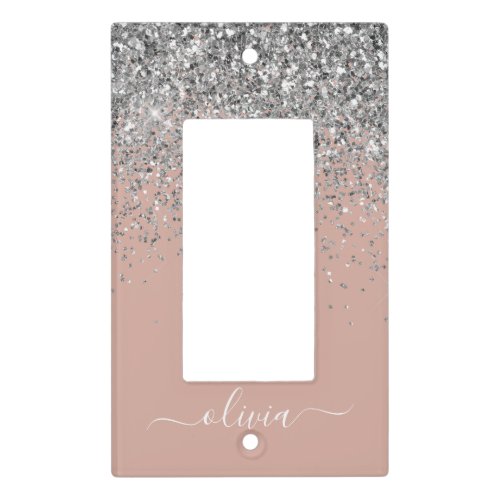 Rose Gold Blush Pink Silver Glitter Monogram Light Switch Cover