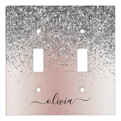 Rose Gold _ Blush Pink Silver Glitter Monogram Light Switch Cover