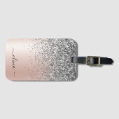 Rose Gold - Blush Pink Silver Glitter Monogram Luggage Tag (Front Horizontal)