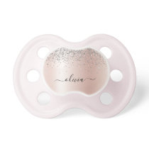 Rose Gold - Blush Pink Silver Glitter Monogram Pacifier