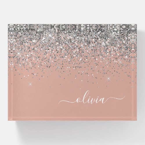 Rose Gold Blush Pink Silver Glitter Monogram Paperweight