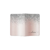 Rose Gold - Blush Pink Silver Glitter Monogram Passport Holder (Opened)